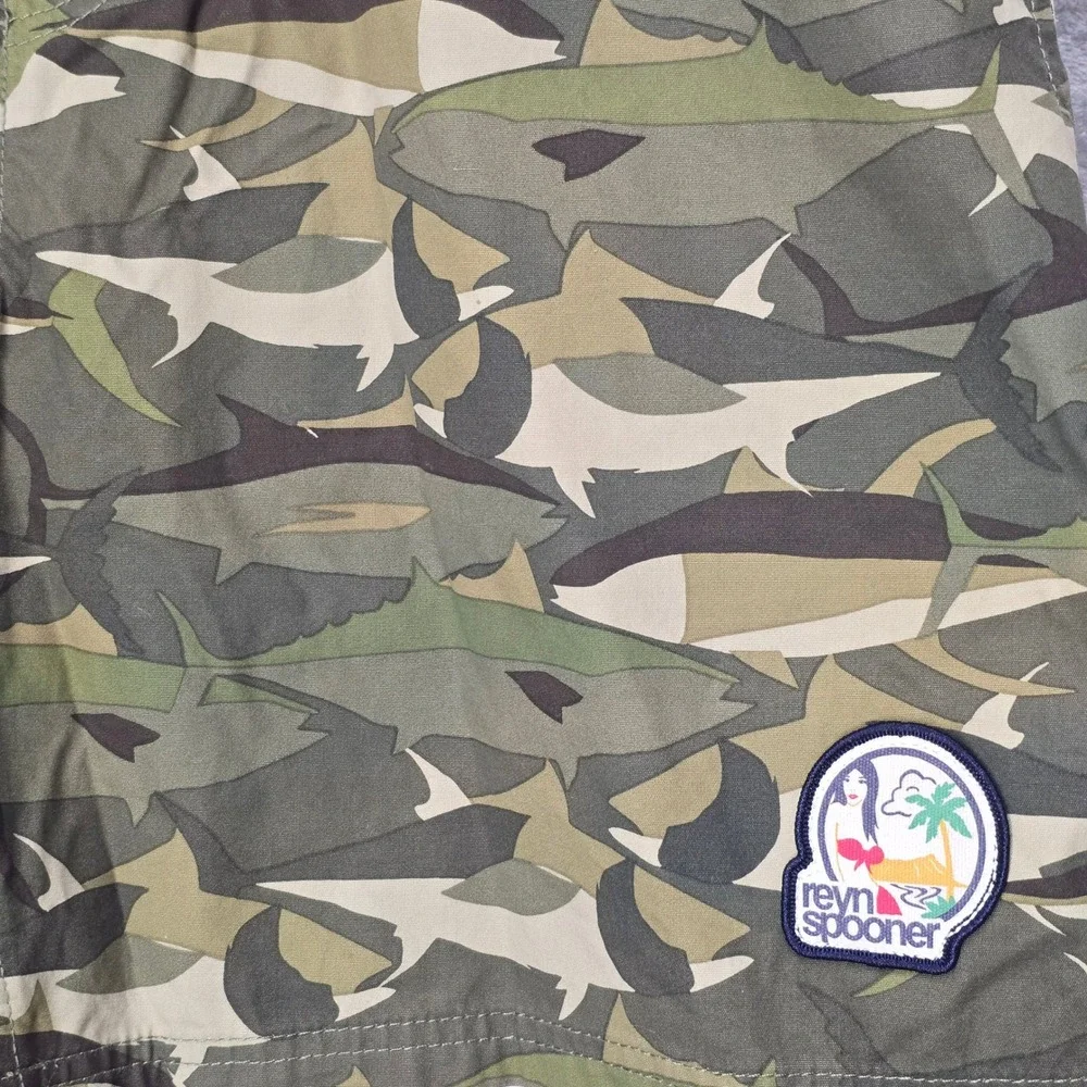Reyn Spooner‎ Men XL Camo Fish Elastic Waist Swim Trunks Shorts Board Shorts